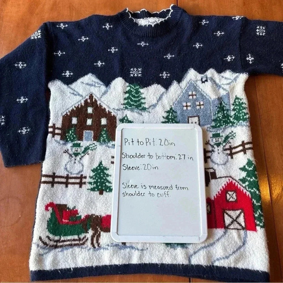 Vtg 80s Ugly Christmas Sweater Women Blue Snowflakes USA Made Sz S 100% Acrylic - Picture 8 of 9